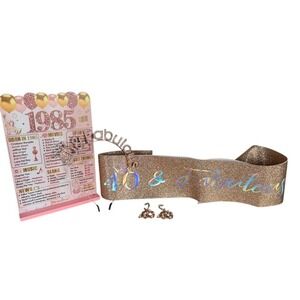40 & Fabulous Birthday Sash‎ Headband Earrings Set Rose Gold Glitter